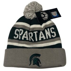 NEW Michigan State Spartans Knit Beanie Hat Cap Winter Pom Green Gray‎ OSFA